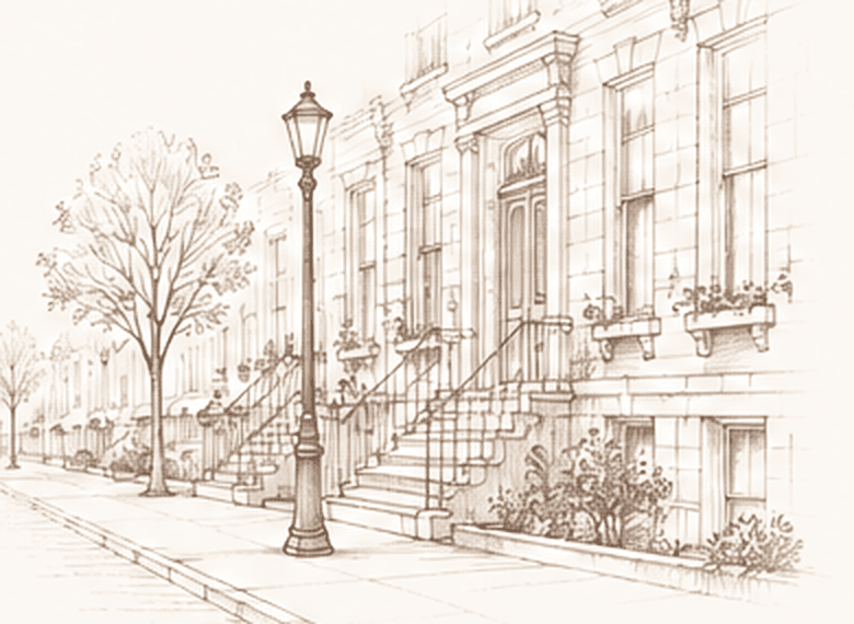 Residential street and front door